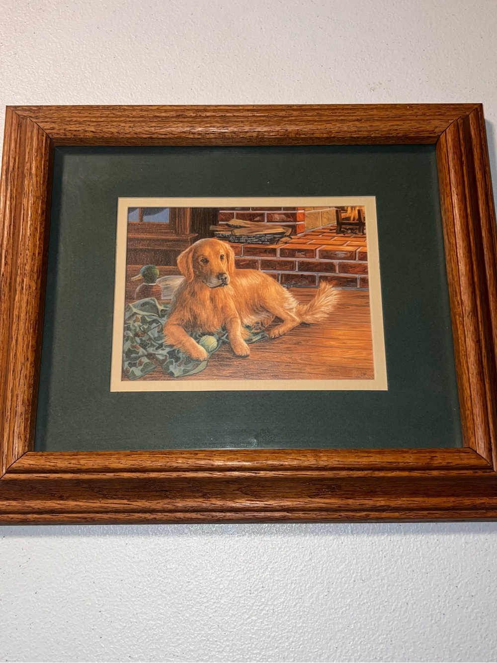 Golden Retriever Dog Wall Art Print in Green Mat
